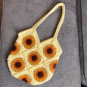 Crochet Tote Bag in Sunflower and Cream